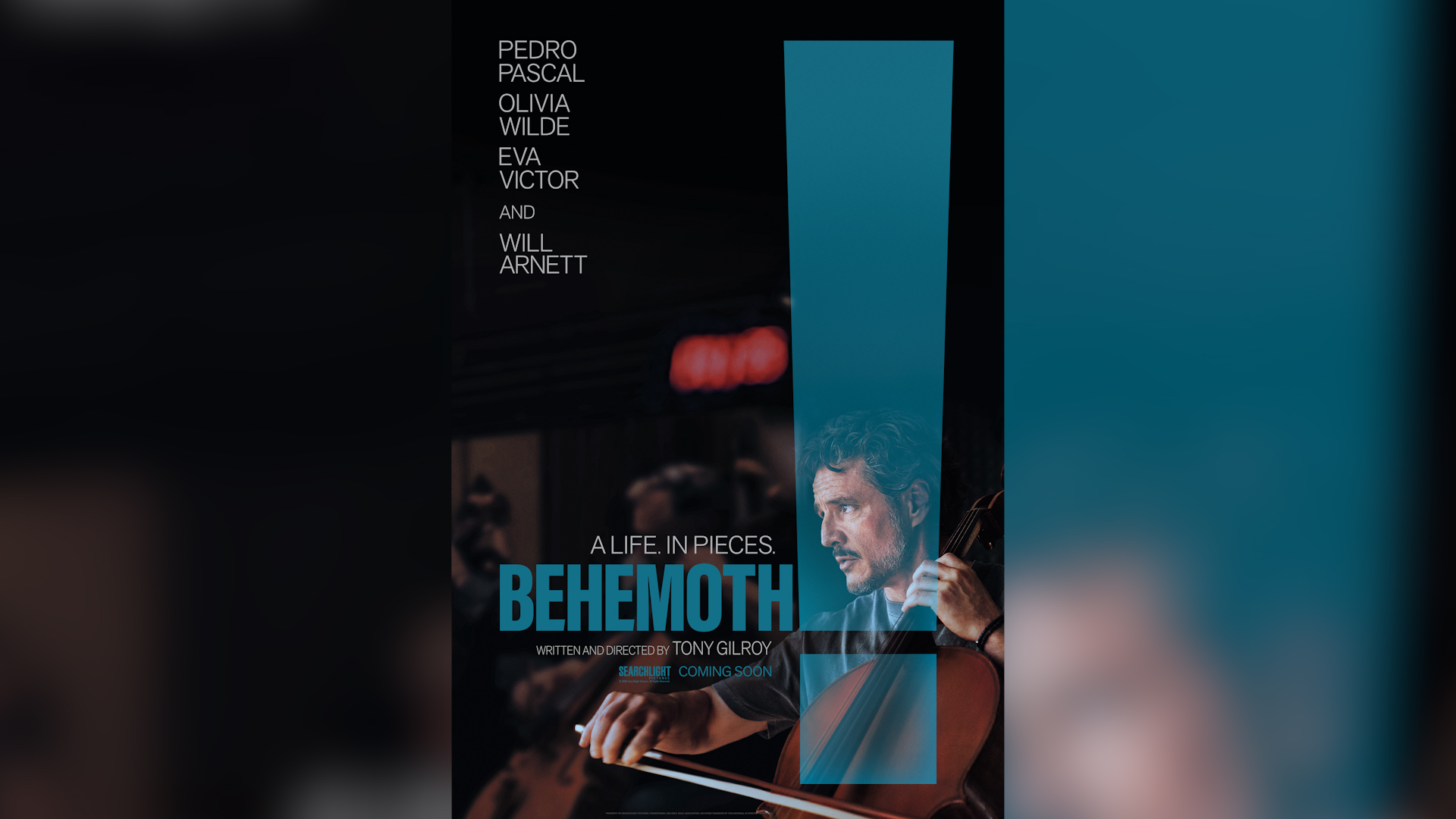 Pedro Pascal as Alex, a cellist, in a dramatic scene from 'Behemoth!'