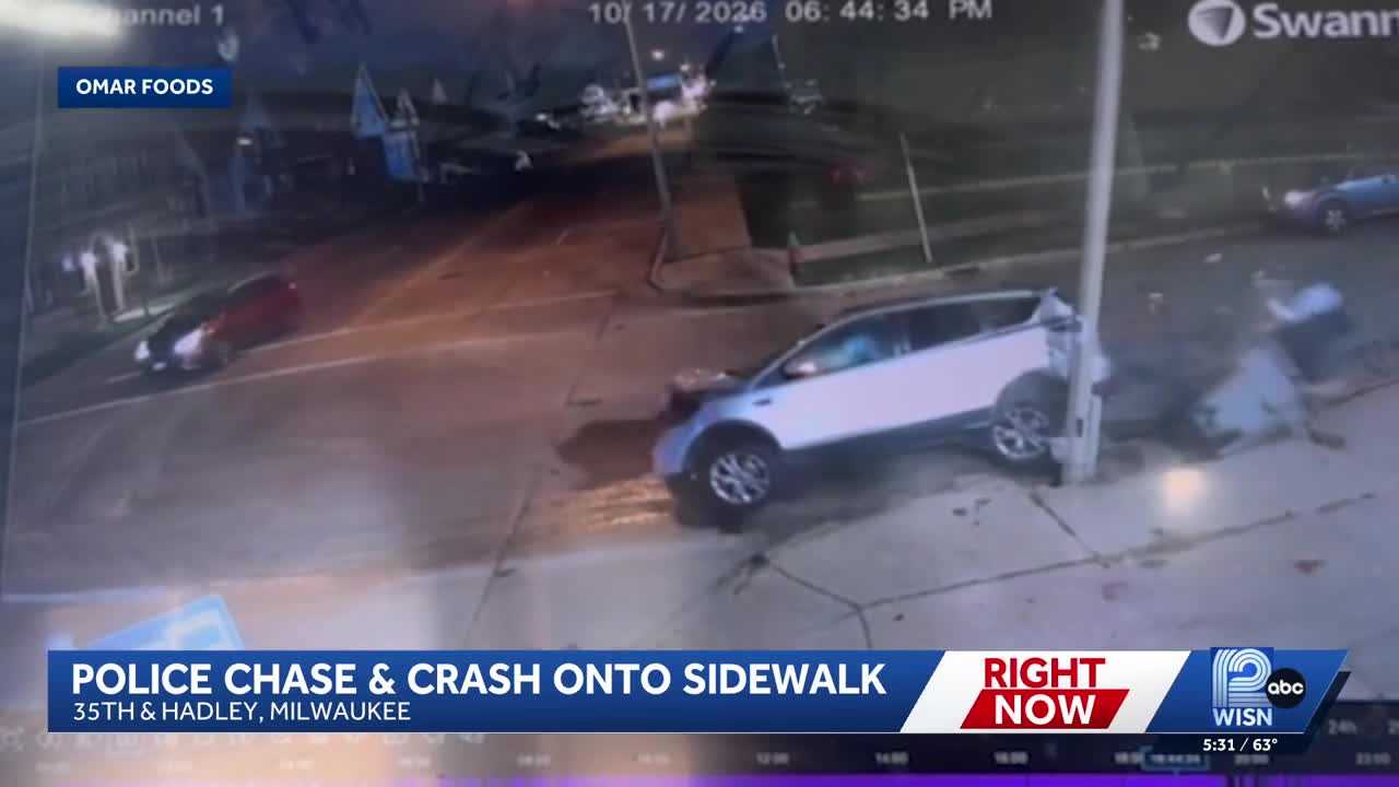 Video: Milwaukee police chase ends with crash onto sidewalk — WISN 12 Milwaukee, San Mateo Community news